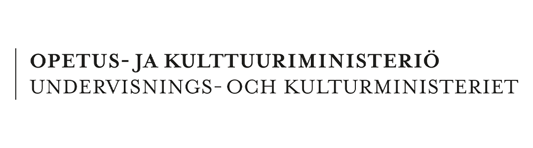 Opetus- ja kulttuuriministeriön logo, jossa myös teksti ruotsiksi.