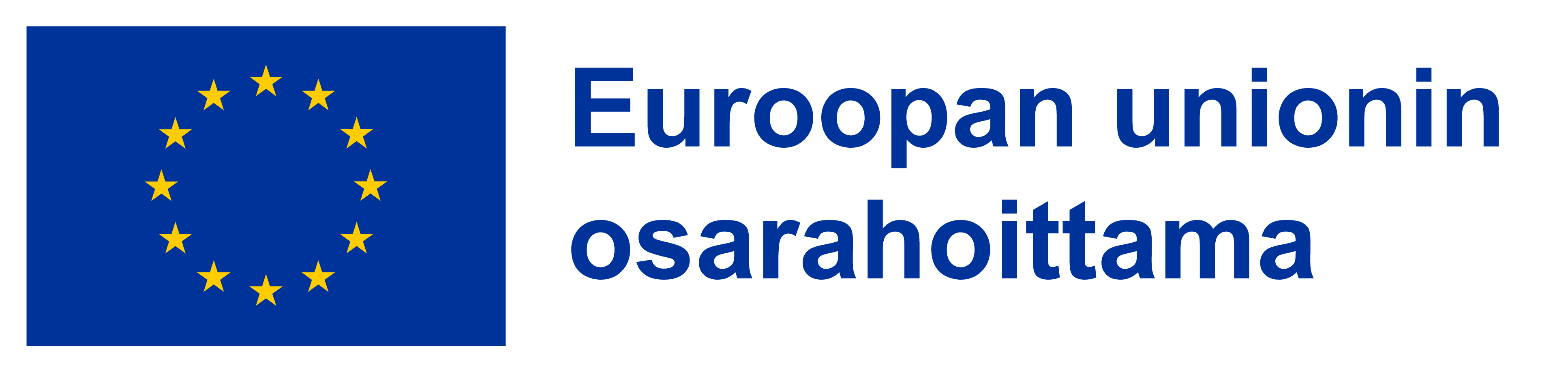 Euroopan unionin lippu ja sininen teksti osarahoittama