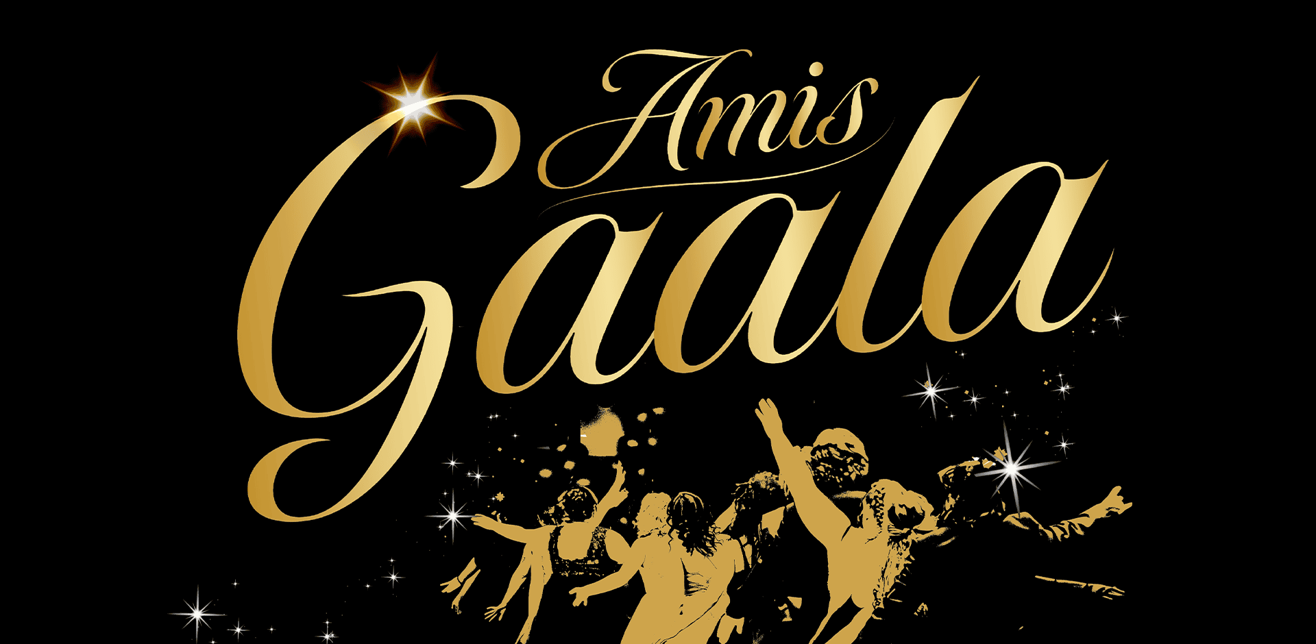 Musta pohja, jossa teksti AmisGaala kultaisella.
