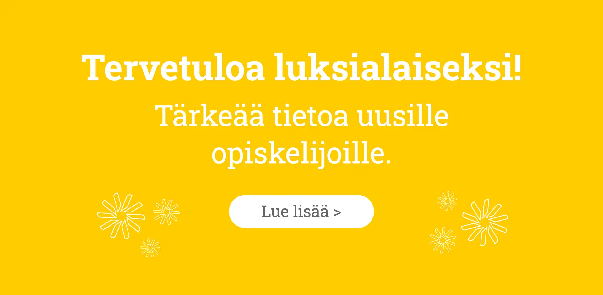 Käsi, jossa keltaiset auringonsäteet. Säteissä lukee eri ammattinimikkeitä. Lue lisää tästä -linkki.