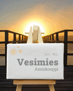 Avaimeton aura auringonlaskussa meren rannalla, pikkumaisema ja puinen laituri.